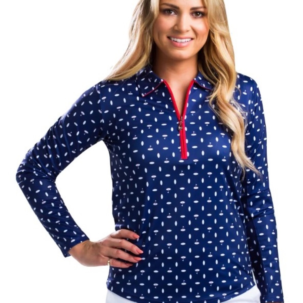 Sansoleil Solcool Print Zip Mock Deauville Navy SPF 50 Pullover